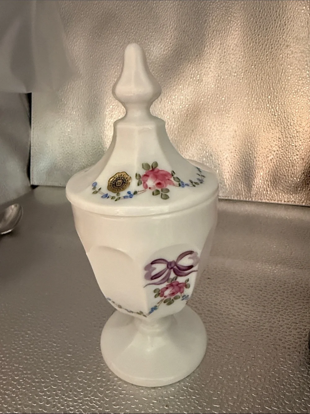 Vintage Westmoreland Hand Painted Opaque White Milk Glass Candy Dish